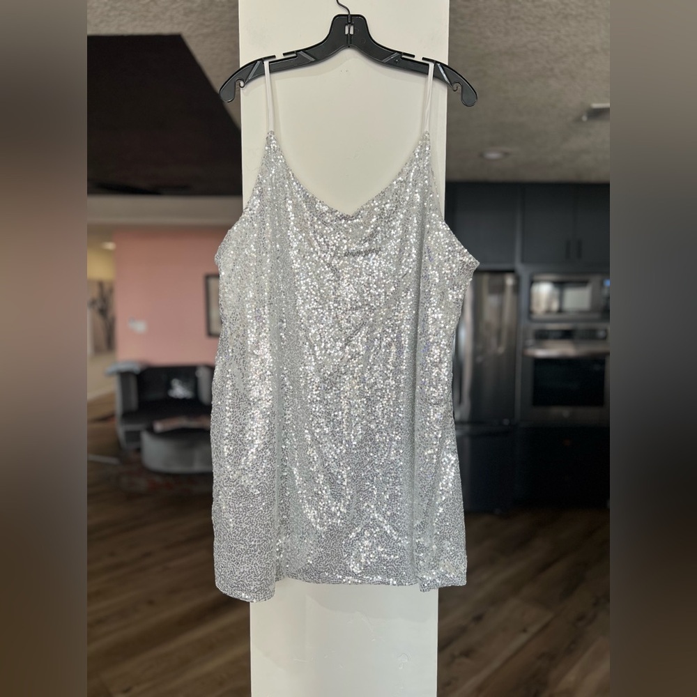 Xpluswear Silver Sequin Mini Dress EUC